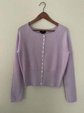 House of Harlow Merino Wool Ribbed Cardigan Lilac Lavender Women’s Large